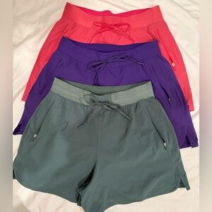lululemon athletica Trio of Drawstring Performance Shorts - Coral, Purple, Slate